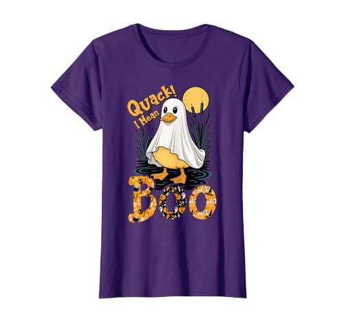 Duck Halloween Gifts Co. Quack I Mean Boo Duck Trick or Treat Spooky Halloween Party T-Shirt - size chart