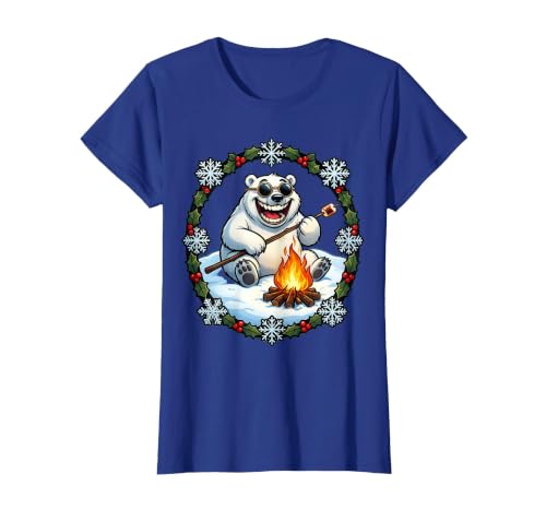 Mademark Polar Bear Sunglasses Roasting Marshmallow Christmas T-Shirt - size chart