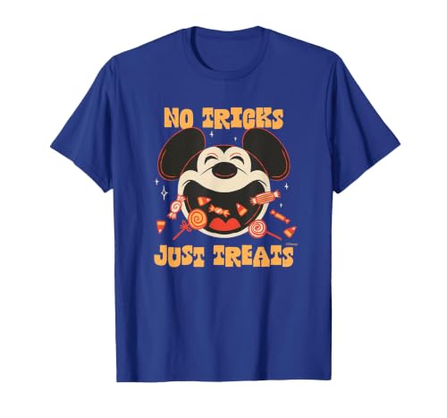 Disney Mickey Mouse Halloween Candy No Tricks Just Treats T-Shirt - size chart