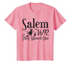 Salem 1692 They Missed One Witch Tees 1692 They Missed One Salem Womens Halloween Distressed T-Shirt - size chart