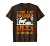 Cow A Pig And A Chicken gift idea A Cow A Pig and A Chicken Walk Into A BBQ The End Barbecue T-Shirt - size chart