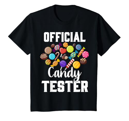 Candy Tester Sweets Lover Gifts & Apparel Official Candy Tester Halloween Costume Boys Girls Kids T-Shirt - size chart