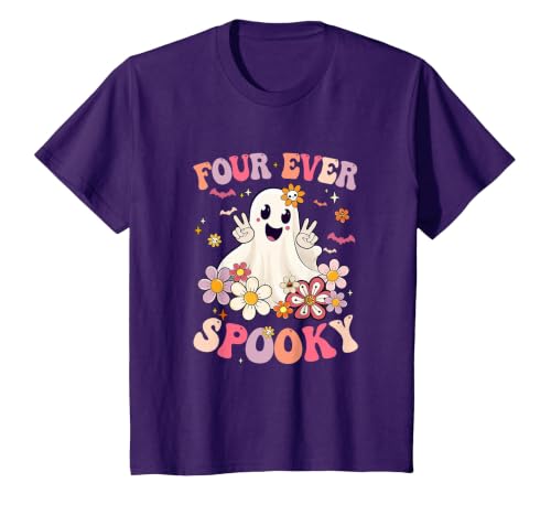 4th Birthday Party Halloween Costume Four Ever Spooky Halloween 4Th Birthday Party Decorations T-Shirt - size chart