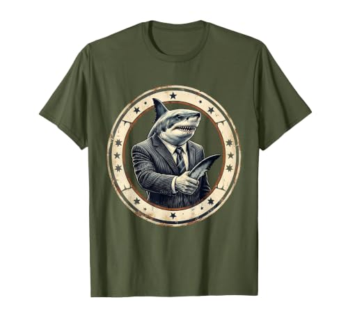 Mademark Shark Business Suit Handshake Funny Graphic T-Shirt - Pink