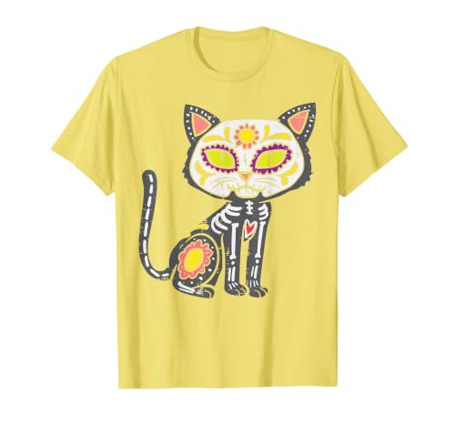 Halloween Cat Shirts For Women Men Kids Owner Sugar Skull Cat Dia De Muertos Day of Dead Halloween Mexican T-Shirt - size