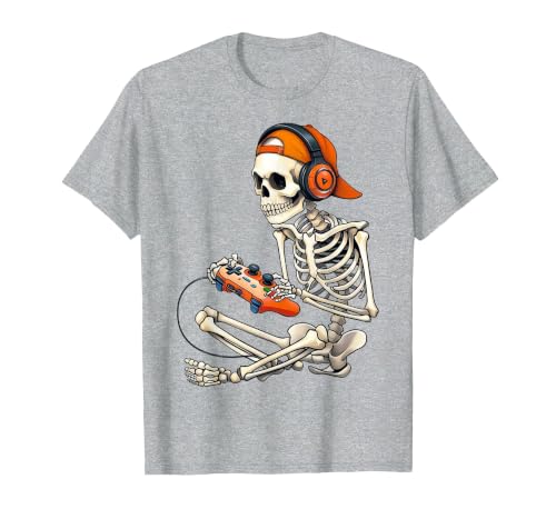 Halloween Skeleton Shirts for Gamers Men Boys Kids Halloween Skeleton Gamer Video Gaming Boys Men Kids Funny T-Shirt - size