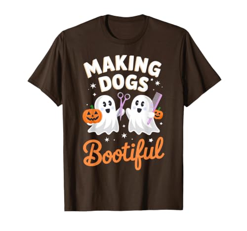 Dog Lover Spooky Grooming Groomer Attire Pet Groomer Funny Halloween Making Dogs Bootiful T-Shirt - size chart