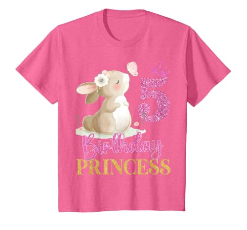 Kids 5th Birthday Rabbit Princess Girl Bunny 5 Years Old T-Shirt — design detail