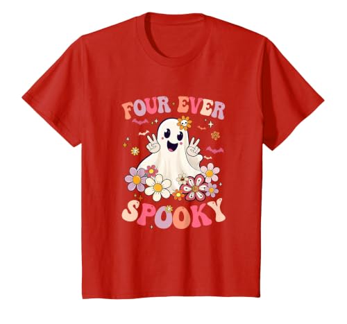 4th Birthday Party Halloween Costume Four Ever Spooky Halloween 4Th Birthday Party Decorations T-Shirt - size chart