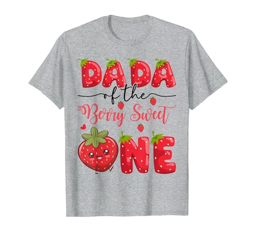 Kawaii Strawberry 1St Birthday Matching Dada of The Berry Sweet One Strawberry First Birthday T-Shirt - size chart