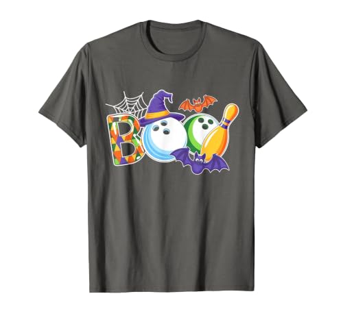 Bowling Boo Creepy Halloween Costume Pumpkin Bowling Lover T-Shirt - size chart