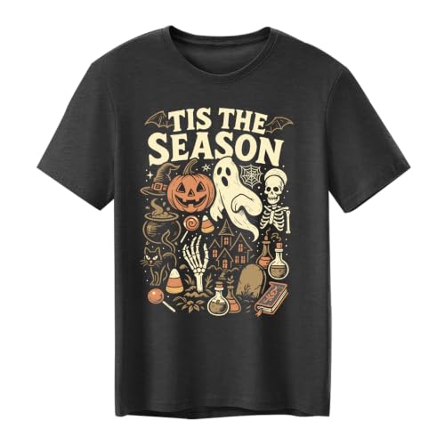 CAZYCHILD Halloween Shirts for Men Funny Halloween Pumpkin Shirt Dancing Skeleton Tee - size chart