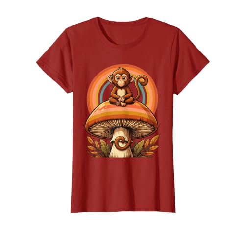 Mademark Monkey Perched on Giant Mushroom Illustration T-Shirt - Women - size chart