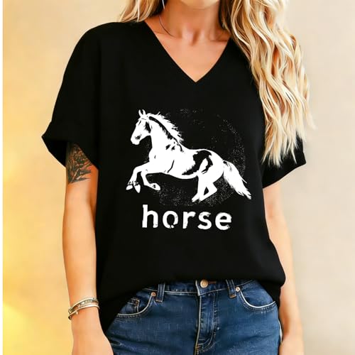 Pukcoun Horse Shirt Horse Lover V-Neck Shirt Retro Graphics T-Shirt Unisex - size chart