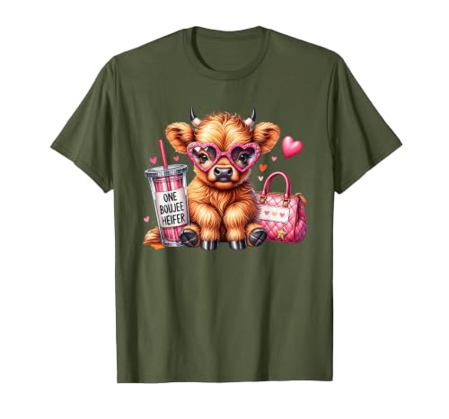Highland Cow Land of NYC One Boujee Heifer Highland Cow Bougie Pink Tumbler Handbag T-Shirt - size chart