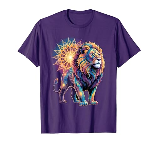 Cosmic Animal Mandala Sacred Geometry Collective Sacred Geometry Lion Mandala T-Shirt - size chart