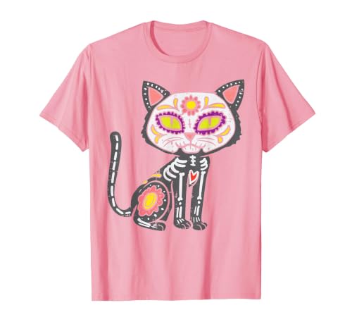 Halloween Cat Shirts For Women Men Kids Owner Sugar Skull Cat Dia De Muertos Day of Dead Halloween Mexican T-Shirt - size