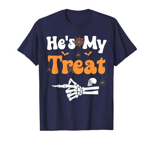 She's My Trick He's My Treat Halloween Couple Tees He's My Treat Skeleton Couples Matching Couple Halloween T-Shirt - size