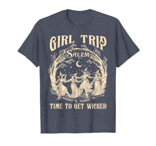 Vitage Girls Trip Salem Halloween Womens Funny Tee Retro Girls Trip Salem 1692 They Missed One Witch Halloween T-Shirt -