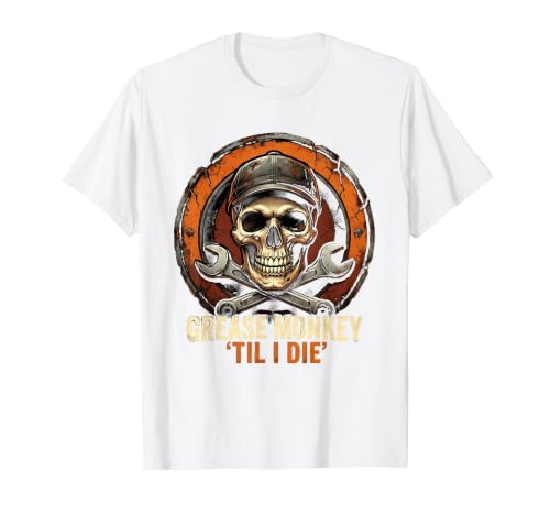 Mademark Grease Monkey 'Til I Die Mechanic Skull Design T-Shirt - Men - size chart