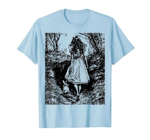 Alice in Wonderland - Down the Rabbit Hole Fantasy Vintage T-Shirt — design detail