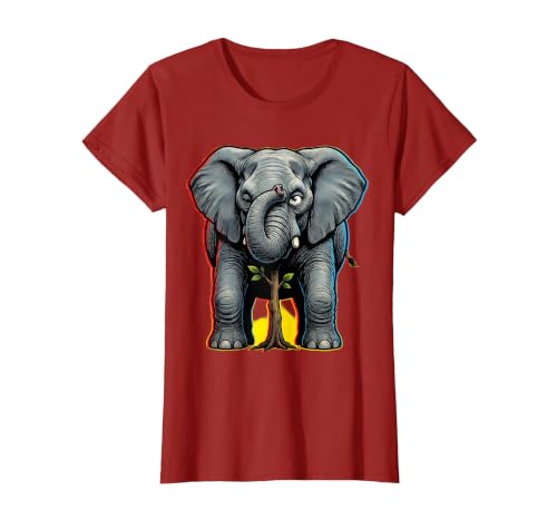 Mademark Funny Elephant Hiding Behind Tiny Tree T-Shirt - Women - size chart