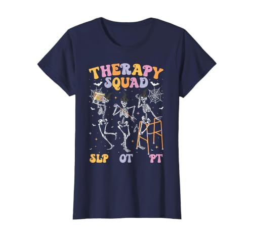 Speech Occupational Physical Therapy Halloween Therapy Squad SLP OT PT Halloween Speech Physical Skeleton T-Shirt - size