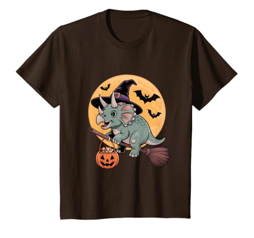 Triceratops Lover Dino Halloween Party Wear Triceratops Witch Hat Pumpkin Halloween Costume Men Women T-Shirt - size chart