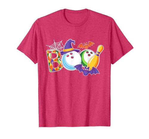 Bowling Boo Creepy Halloween Costume Pumpkin Bowling Lover T-Shirt - size chart