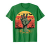 Creepy Undead Zombie Hand Retro Sunset Scary Zombie Hand Retro Sunset Halloween Horror Tee T-Shirt - size chart