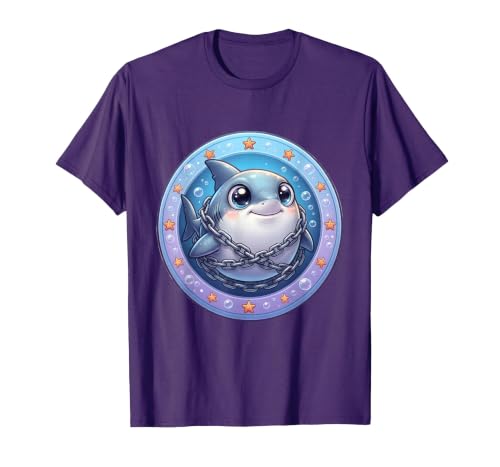 Mademark Great White Shark Tangled in Anchor Chain Art T-Shirt - size chart