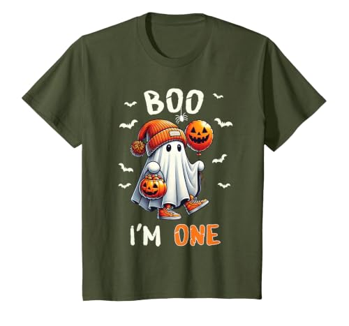 Halloween Boo I'm First 1st Birthday Boy Boo I'm One Ghost 1st Birthday Halloween Boy Kids Groovy T-Shirt - size chart