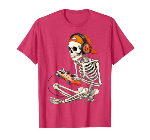 Halloween Skeleton Shirts for Gamers Men Boys Kids Halloween Skeleton Gamer Video Gaming Boys Men Kids Funny T-Shirt - size