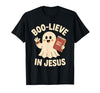 Christian Halloween Merch Boo-Lieve in Jesus - Christian Halloween Christianity T-Shirt - size chart