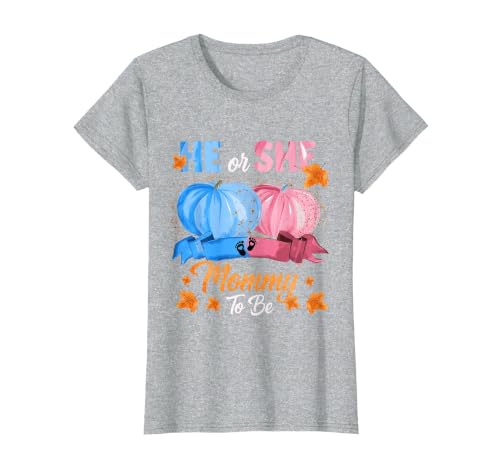 He Or She Pumpkin Gender Reveal Party Supplies Tee Halloween Pumpkin Gender Reveal He or She Mommy to Be T-Shirt - size chart