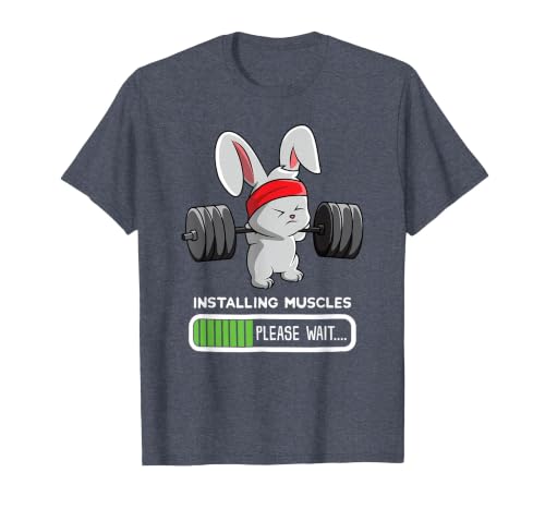 Bunny Gym Rabbit Weights Installing Muscles T-Shirt — design detail