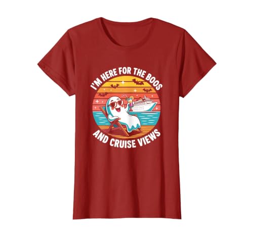 Boos Cruise Halloween Ghost Drinking Gifts Here for The Boos and Cruise Views Halloween Party T-Shirt - size chart