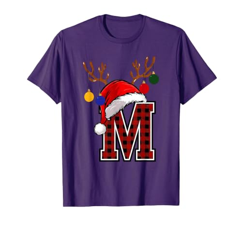Christmas Buffalo Plaid Alphabet Tees Letter M Name Initial Buffalo Plaid Alphabet Monogram T-Shirt - size chart