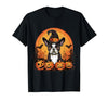 Boston Terrier Bostie Dog Halloween Designs Boston Terrier Bostie Dog Breed Pet Halloween Pumpkins T-Shirt - size chart