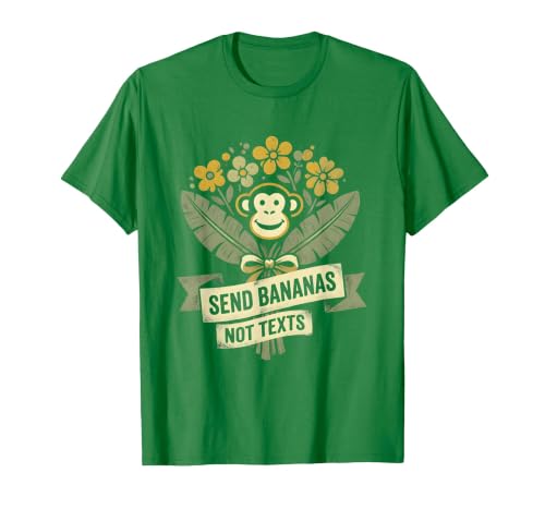 Mademark Send Bananas Not Texts Funny Monkey Design T-Shirt - size chart
