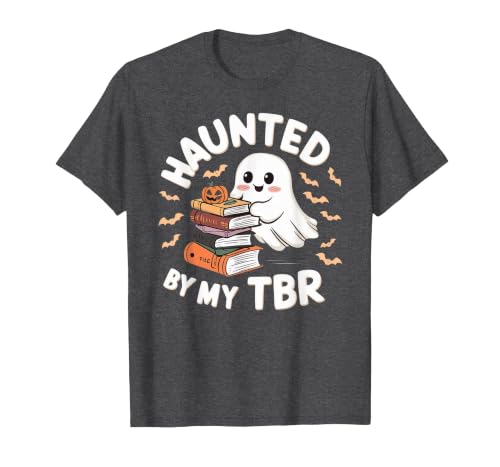 Halloween Student Books Lovers Haunted By My TBR Haunted By My TBR Cute Ghost Book Reading Teacher Halloween T-Shirt - size