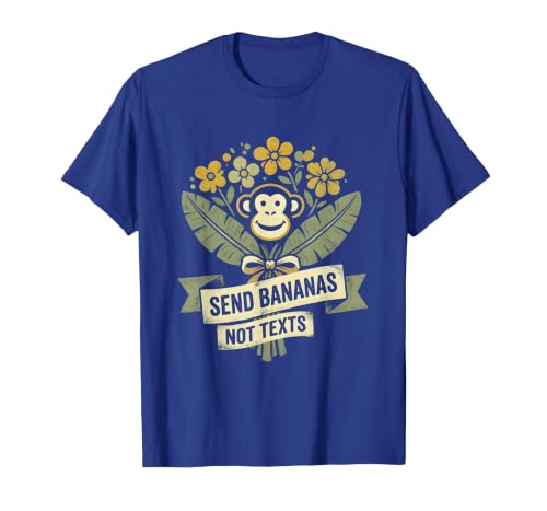 Mademark Send Bananas Not Texts Funny Monkey Design T-Shirt - size chart