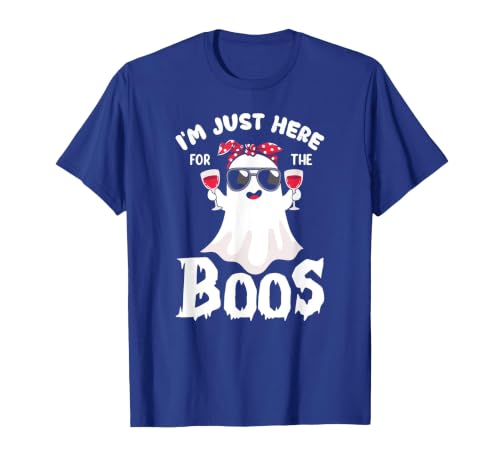 Addictive Designs Halloween Merch Funny Halloween, Just Here for the Boos, Ghost Drinking Wine T-Shirt - size chart