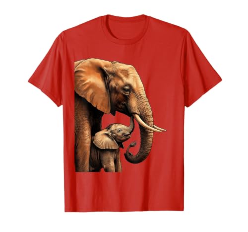 Mademark Mama Elephant Nudging Baby With Trunk Illustration T-Shirt - Men - size chart
