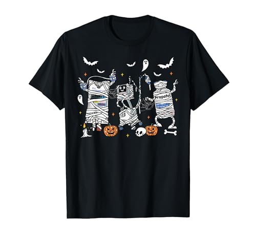 Cute Ghost Halloween Nurse Spooky Season Halloween ICU Nurse Propofol Mummy NICU PICU Nurse Tech T-Shirt - size chart