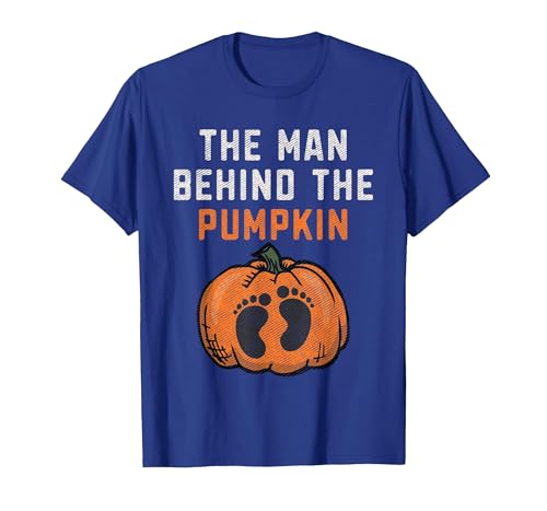 Halloween Pregnancy Announcement for Future Dad The Man Behind The Pumpkin Dad Halloween Pregnancy Reveal T-Shirt - size