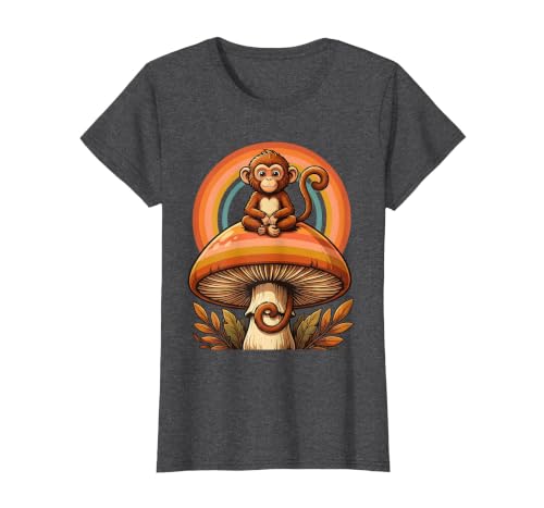 Mademark Monkey Perched on Giant Mushroom Illustration T-Shirt - Women - size chart