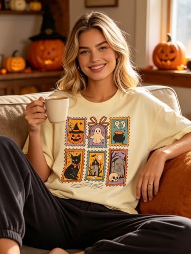 SGYHO Oversized Halloween Shirts for Women Spooky Season Pumpkin Ghost Fall Casual Tee - size chart