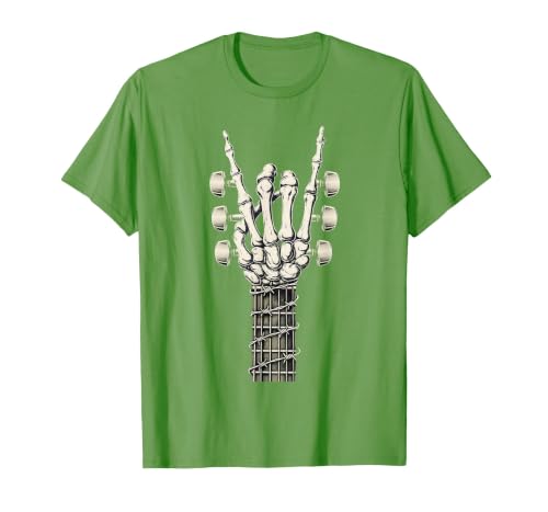 Rock and Wear Gifts Men Women Kids Skeleton Guitar Hand Rock On Guitarist Rock Band Music T-Shirt - size chart