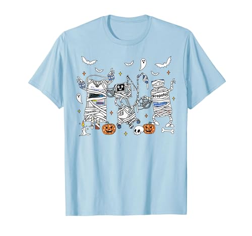 Cute Ghost Halloween Nurse Spooky Season Halloween ICU Nurse Propofol Mummy NICU PICU Nurse Tech T-Shirt - size chart